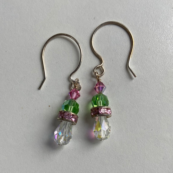 Crystal drop earrings- Rose and Peridot