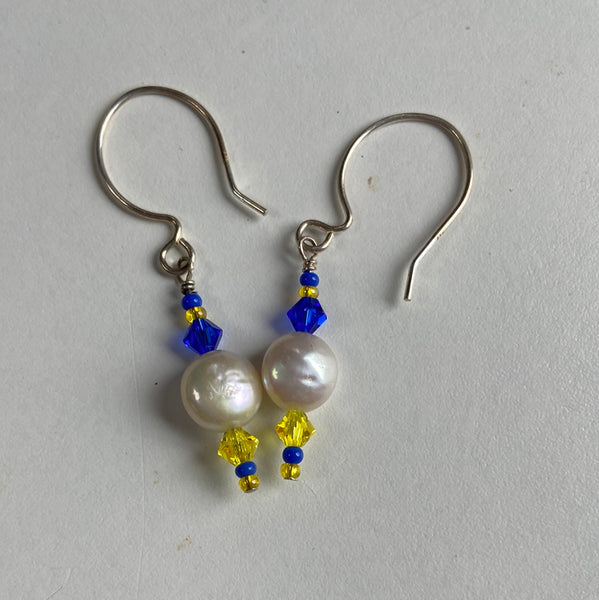 Freshwater Pearl dangles-Blue and Yellow