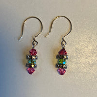 Crystal Rondelle Earrings- Rose and Peridot